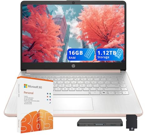 HP Stream 14 pollici HD Laptop, Intel Processor N150, 16GB RAM, 1.16TB Storage (128GB UFS+1.03TB Docking Station Set), Intel Graphics, Webcam, Wi-Fi 6, 1 anno Office 365, Copilot, Fast Charge, Win 11
