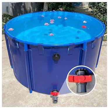 Bassin à Poissons en Toile, Bassin Hors Sol pour Aquarium avec vanne de vidange, Toile en PVC avec Cadre en Acier pour bassins, Aquariums, carpes koï et Poissons Rouges (5 x 1,2 m), Bleu, B