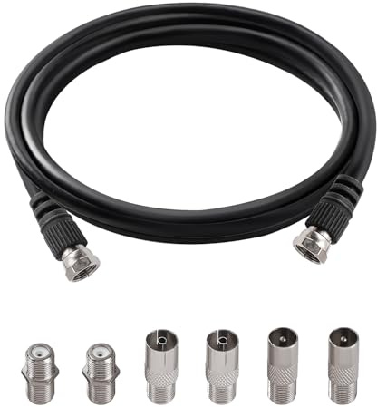 KUOQIY 1m 75 Ohm RG6 Koaxialkabel, F Stecker auf F Stecker Hochgeschwindigkeits RG6 TV Antennenkabel mit 6 Stücke Verlängerungskupplungen, für Kabelbox TV Satellit Digital Router, Schwarz