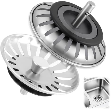 2 PCS Kitchen Sink Strainer Plug, Stainless Steel 78mm, Rustproof Thicken Sink Drain Stopper with Filter Basket, Dual Function Waste Strainer and Plug for Standard Kitchen Sink Drain Holes 78–84mm