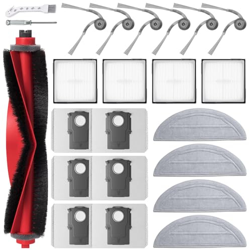 BaBuzom Accesorios Kit Recambios para Roborock Q10 S5+ / Q10 X5+ Aspiradora, 1 Cepillos Principales, 6 Bolsas de Polvo, 6 Cepillos Laterales, 4 Filtro, 4 Paños