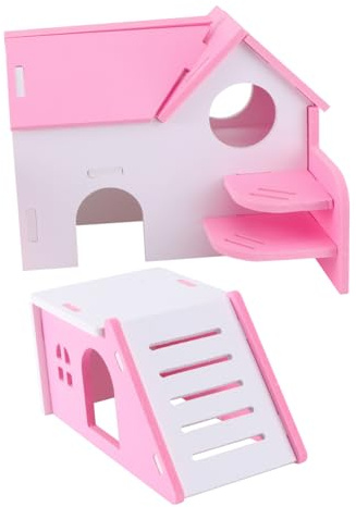 PLAFOPE 2 Piezas Casa para Hámster de PVC de Doble Capa Villa para Mascotas Pequeñas Casa Segura y Divertida para Ratones y Hámsters Enanos de Rosa