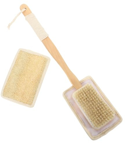 TOYANDONA Brosse De Bain à Long Manche 2 Pièces En Fibres Naturelles De Luffa Corps Dos, Manche Ergonomique Trou Suspendre, Exfoliation Douce Pour Soin Quotidien Et Massage Relaxant