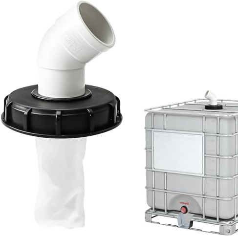 Halorin IBC Deckelfilter, DN150-165mm IBC Filterdeckel mit Bogen, Nylon Auswaschbar mit Filter Waschbar, 45° Tankdeckel Wasserfilter, IBC Tank Zubehör für IBC Container/Regenwassertank/Tonnenfass