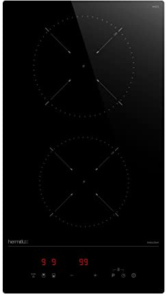Hermitlux Placa de inducción Portátil de 2 Fuegos Full Magma Double, 30 cm empotrable, 3500 W Boost, calefacción de baja potencia continua, 9 niveles, apagado automático, bloqueo infantil