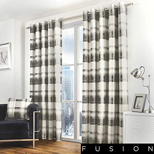 Fusion - Balmoral Check - 100 Percent Cotton Pair of Eyelet Curtains - Slate - 66 Width x 90 Drop (168 x 229 cm)