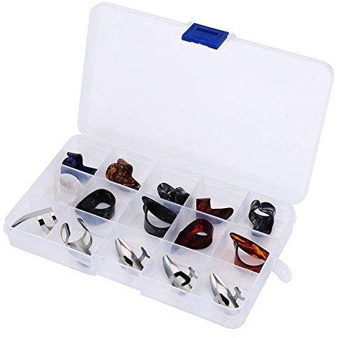 15 Stück Gitarre Finger Pick DIY Daumen & Finger Picks Ring Displayschutzfolie mit Aufbewahrungsbox Gitarren Zubehör