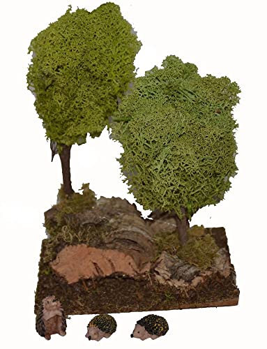 KLB Krippenzubehör Krippenstall Krippenset 2 Bäume Höhe ca. 16 cm mit Igel-Familie