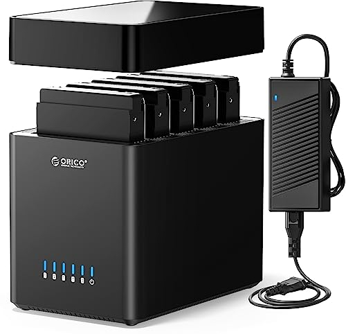 ORICO 5 Bahias Docking Station Type C Carcasa magnética de Disco Duro de 3,5 para el Disco Duro Externo SATA SATA3.0 5x18TB con Adaptador 12V6.5A Compatible con Windows/Mac