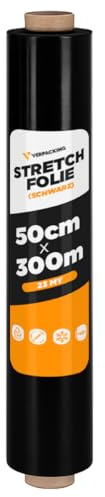 verpacking Stretchfolie 23 my Schwarz 50 cm x 300 m reißfeste Umzugsfolie Folie für Möbel Wickelfolie Palettenfolie Packfolie (Nur Stretchfolie, 1 Rolle)
