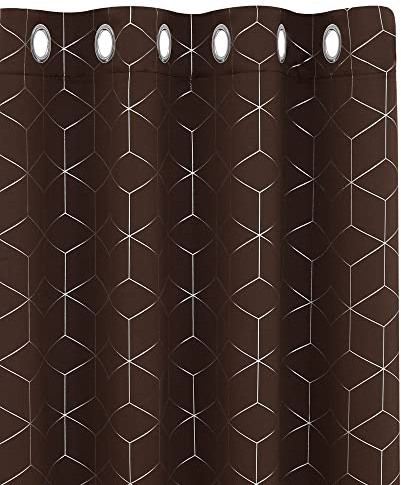 Deconovo Blackout Curtains, Eyelet Curtains, Super Soft Foil Diamond Printed Thermal Insulated Curtains for Bedroom, 46 x 72 Inch(Width x Length), Chocolate, One Pair
