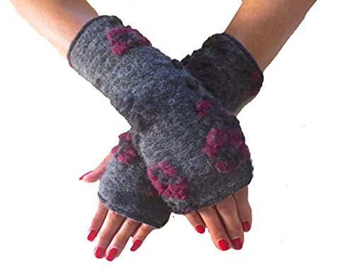 NAMSA - Pulswärmer aus Walkwolle - 80% Wolle, 20% Polyester, fingerlose Handschuhe, warme Fäuslinge, Fausthandschuhe