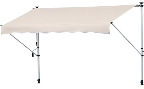 Outsunny Manuell einziehbare Markise 4L x 1,2l m Teleskop-Markise ohne Bohren Neigungs- und Höhenverstellung Schnellmontage Metall Alu Polyester Anti-UV Creme