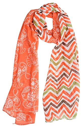 Sunsa Damen Schal, Halstuch Baumwolltuch für Frühlings/Sommer, Stola Tuch mit Blumen Design, Accessoires for Women, Scarf Tücher und Schals als Geschenk für Frauen/Freundin (orange/grün #5)