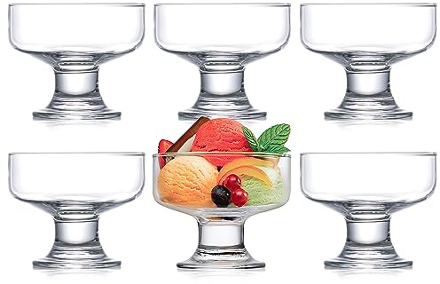 Kingrol 6 Pack 200ml Crystal Glass Dessert Bowls, 6.5 oz for Ice Cream, Fruit, Pudding, Snack, Cereal, Nuts - Premium Serving Dishes, Mini Trifle Bowl