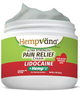 Hempvana Cream, Ultra Strength Lidocaine Relief of Sore Muscles, AS SEEN ON TV, Achy Knees, and More. Odor-Free & Enriched with Hemp Seed Oil