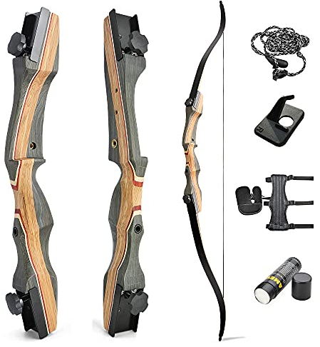 AMEYXGS 62 Bogenschießen Takedown Recurvebogen für gezieltes Schießen Erwachsene und Jugendliche Sportbogen 30-50LBS Jagdbogen Holzriser mit Bogenschießen Zubehör Rechtshänder (30lbs, Typ 1)