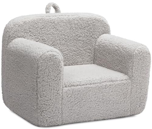 ALIMORDEN Kids Ultra-Soft Snuggle Foam Filled Chair, Toddler Cuddly Sherpa Reading Couch for Boys and Girls, Light Grey