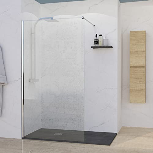 BAIKAL Mampara de Ducha. Panel Fijo de 70cm. Perfil Cromado Brillo. Cristal Transparente Templado 8mm de espesor. Tratamiento Antical. Alto 195 cm. Brazo adaptable 60-100cm.