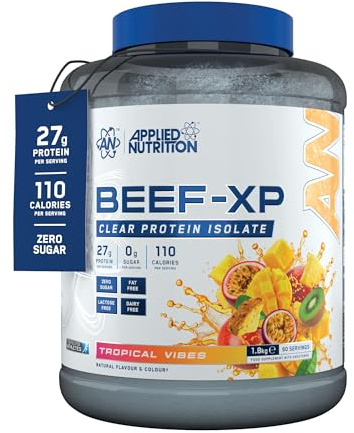 Applied Nutrition Beef-XP, Tropical Vibes, 1,8kg, 60 Portions | 27 g de protéines par portion, isolat de protéines de bœuf hydrolysées, sans produits laitiers et sans lactose, zéro sucre