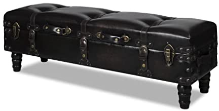 homiuse 111x34x37 cm Sitzbank Lange Sitztruhe Sitzhocker Aufbewahrungstruhe Aufbewahrungsbox Deko Wohnzimmer Hocker Bank Dauerhafter MDF-Rahmen Schnallen und Schlüssellöcher Braun