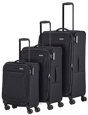 Travelite 4-Rad Koffer Set Weichschale, Größen L/M/S, Serie Chios Trolley Set in Zeitloser Optik, Handgepäck erfüllt IATA Bordgepäck Maß