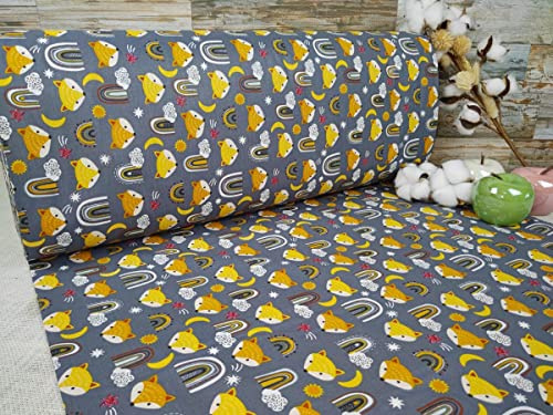240 x 100cm Extrabreit Popeline Baumwolle Stoff 100% Baumwollstoff Stoffe Bastelstoff ÖKO-TEX Ranforce Kinderstoffe Baumwollstoffe Kinder Tier Motiven Babystoffe Fuchs (100cm, Dunkelbraun)