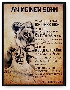 Mountiki An meinen Sohn Bild Vergiss nie, ich liebe dich | Geschenk von Papa Mama Eltern | Bild A4 mit Rahmen (Mama an Sohn)