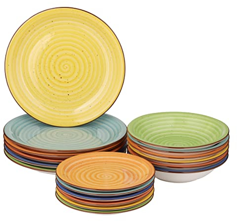 Baroni Home Servi Assiettes 18 Pièces Pour 6 Personnes en Porcelaine et Grès, Service d’Assiettes de Table Coloré, 18 Plats Colorés de Table (Multicolore)