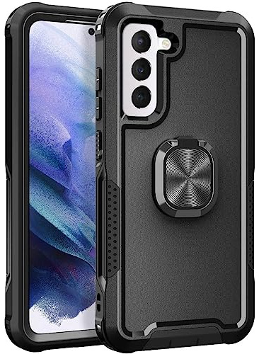 Knoowcase for Samsung S21 FE Case Shockproof Samsung Galaxy S21 FE Phone Case with Ring Military Grade Protective TPU Bumper Hard PC Back Cover Built-in Magnetic Kickstand Car Mount, Black