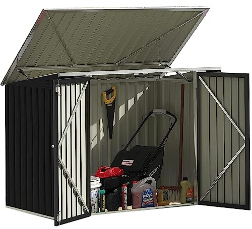 Devoko Outdoor Storage Shed 5.8 x 3.3 FT Metal Trash Shed Waterproof Outside Storage with Lid Chain Hydraulic Gas Rod for Trash Can Weeding Tools