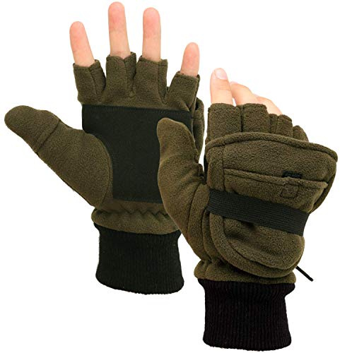 Zeltauto Men’s Thinsulate Gloves Convertible Fingerless Mitten Flap Cover Multipurpose Large(Army Green)