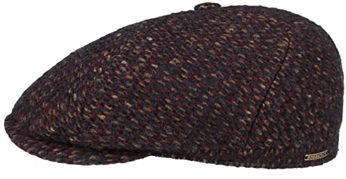 Stetson Tuckmill Wool Flat Cap Mehrfarbige Schirmmütze Klassisch Made in Germany Herren Herbst Winter dunkelblau-rot 59 cm