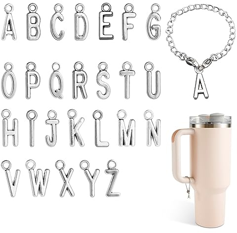 Briefzubehör für Stanley Cup, stilvolle Becher, Briefzubehör, Name und ID, Buchstabengriff für Stanley, Silberfarben, 26 Stück