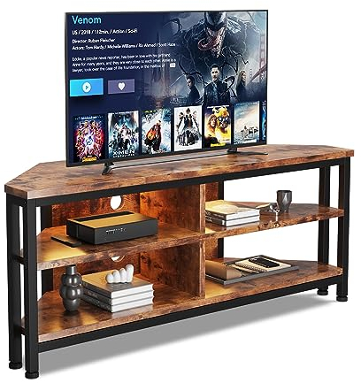 Dripex TV Lowboard mit LED-Beleuchtung Eckschrank TV Schrank Fernsehtisch Eckkommode 106x45.5x36 cm, Braun