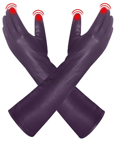 Harssidanzar Damen Lange Oper Touchscreen Texting Dress Up Lederhandschuhe GL014,Lila,Größe M