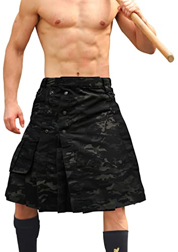 VATINNT Men's Pleated Utility Kilt Scottish Tactical Kilt 0911 Dark Camo 36