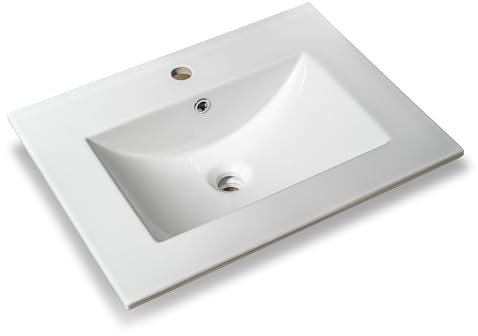 NORBE Lavabo ad Incasso (60x46 cm) in Ceramica | Lavandino Design Moderno vasca Tonda | Finitura Bianco Lucido | Lavamani senza Piletta| Bacinella Sanitari Bagno(Vasca Tonda, 60x46 cm)