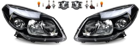 Johns, Scheinwerfer Satz Halogen FrontScheinwerfer Satz passend für Dacia Sandero 06/08- H4 Links & Rechts + Nebelscheinwerfer + Leuchtmittel