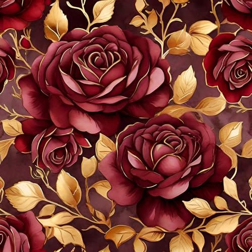 REDAMANCY Luxurious Golden red Rose Vintage Retro Flower Peel and Stick Wallpaper Vintage Wall Paper Stick on Contact Paper Easy Peel Off for nightstand Drawer Renter Friendly 17.7x236