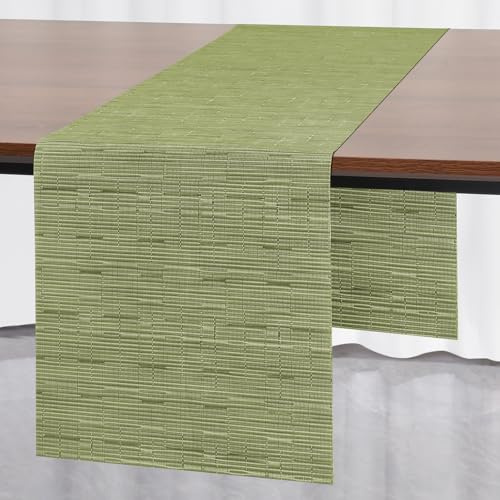 Myir JUN Tischläufer Grün Tischläufer Modern PVC abwaschbar Outdoor | Hitzebeständig für Häuser Esszimmer Restaurants Hotels Party Tischdeko Dekoration 30 x 140 cm (Grün)