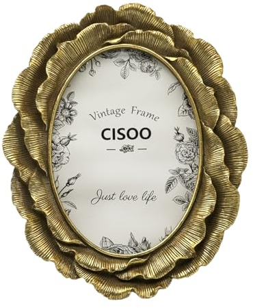 CISOO 5x7 Vintage Oval Picture Frame, Antique Gold Ornate Flower Photo Frame, for Tabletop and Wall Display, Decorative Floral Retro Home Decor, Photo Gallery Art