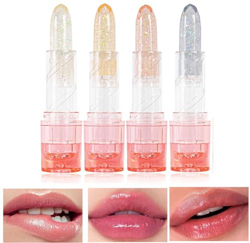 METINFUS Antihaft-Lippenstift, Farbwechsel Lippenbalsam, Lippenbalsam,wasserfester Lipgloss,Lippenpflege Crystal Jelly Lippenstift, Feuchtigkeitsspendende Lippenpflege,Farbe ändert (03#)