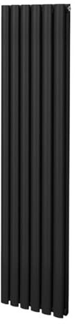 Radiatore a colonna ovale 1600mm x 360mm Designer Doppio pannello Termosifone Nero Acciaio Inclusi Spazzola per la pulizia Kit di fissaggio e staffe
