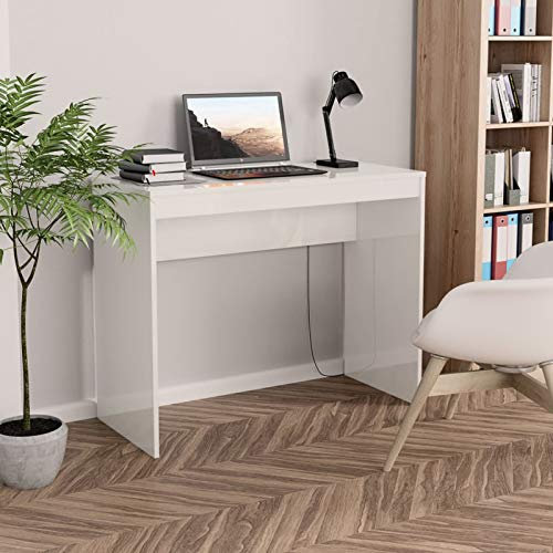 Mengtu Muebles de escritorio blanco brillante, 90 x 40 x 72 cm, de madera multicapa, escritorio para ordenador, escritorio para ahorrar espacio, mesa de oficina, mesa de escritorio, escritorio Gaming