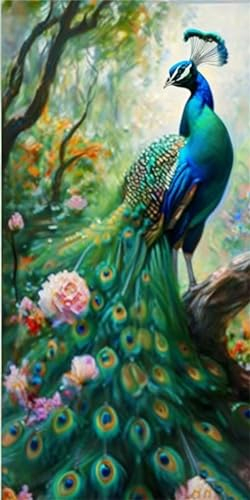 5D Pfau Diamond Painting XXL 80x160cm, Diamant Painting Bilder Tier Diamond Painting Erwachsene Mosaikherstellung,Full Runden Steine Crystal Strass Stickerei Diamant kunst Set,Deko wohnzimmer WE-2443