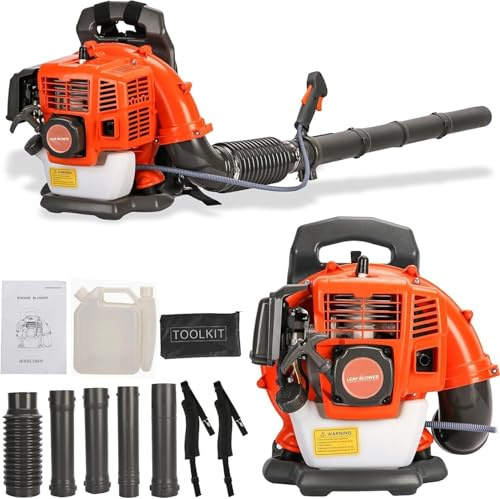 BENBOR Backpack Leaf Blower,52CC Backpack Leaf Blower Gas Powered,550CFM 2-Stroke Engine Gas Leaf Blower,Powerful Air Cooling Gasoline Backpack Blower Snow Blower for Garden Yard (550CFM Square)