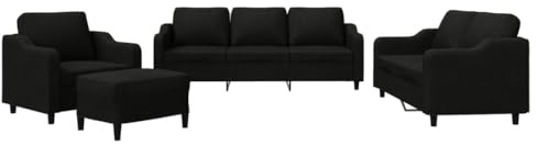vidaXL Ensemble de Canapés avec Coussins 4 pcs, Canapés avec Accoudoirs et Dossier, Ensemble de Meubles avec Repose-Pied Salon, Moderne, Noir Tissu