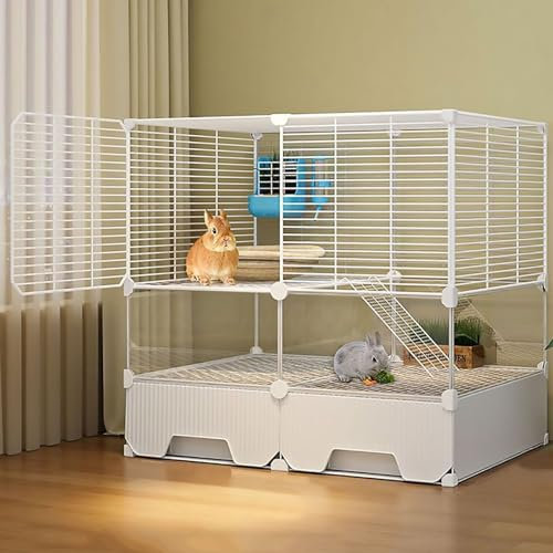 Doppelschichtiger Verschlüsselter Kaninchenkäfig, Kaninchenstall, Indoor-Hasenstall, Anti-Spritz-Urin-Hasenkäfig, Schubladentoilette, Leicht zu Reinigen(70x35x72cm)