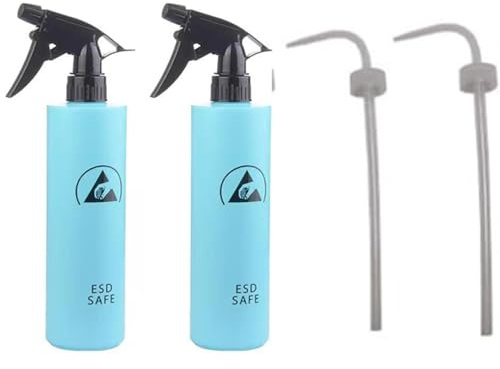 2 Pack 500ml ESD EPA Bottle with Ellow and Nozzle | Refillable Anti Static Spray Blue Solvent Bottle Durable Trigger w/Mist and Stream Settings | Anti-Static Dispenser Static Dissipative Durastatic